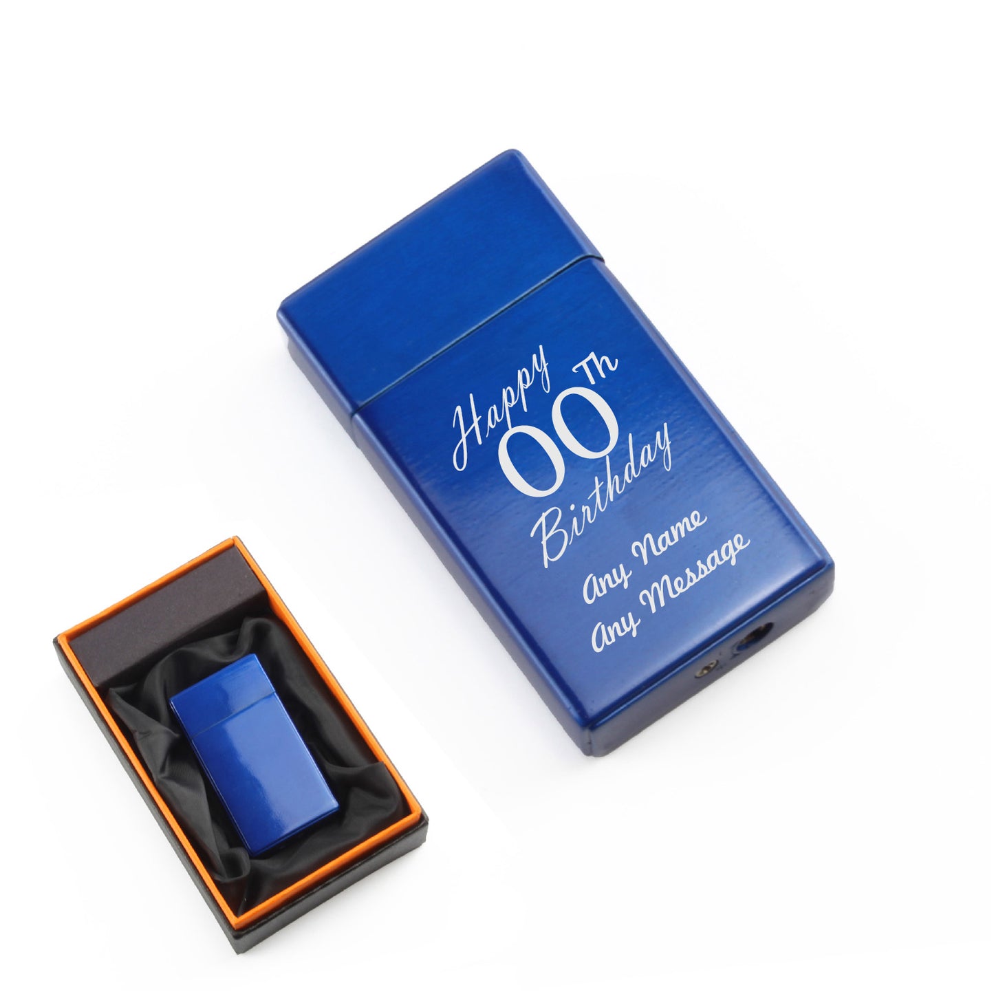 Engraved Jet Gas Lighter Blue Happy Custom Number Birthday Gift Boxed Image 1