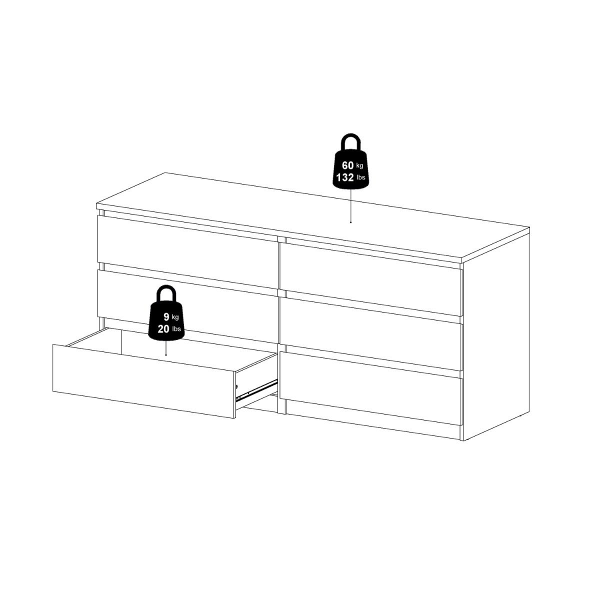 Modern Wooden Large Chest Of 6 Drawers W 153.8 x H 70.1 x D 50 cm