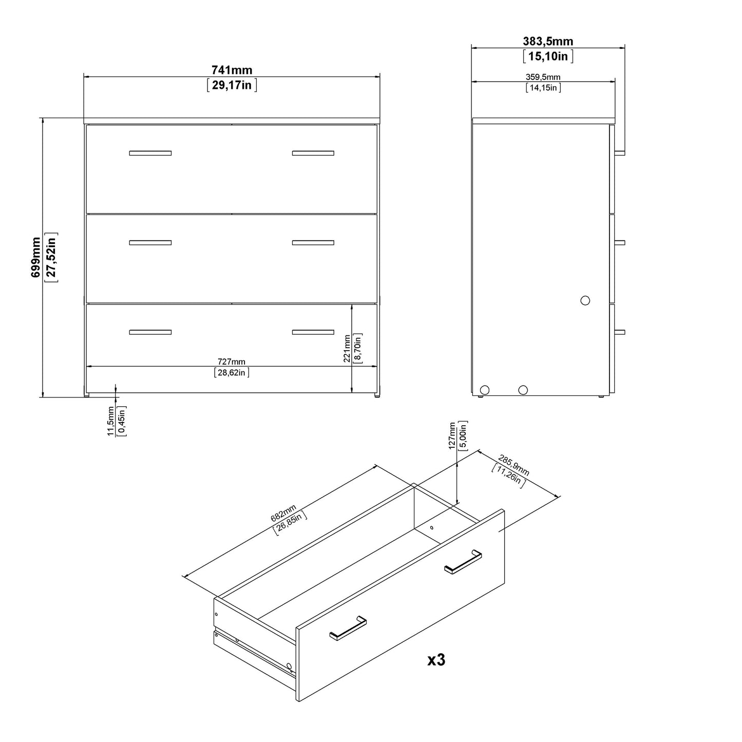 Space Chest of 3 Drawers
