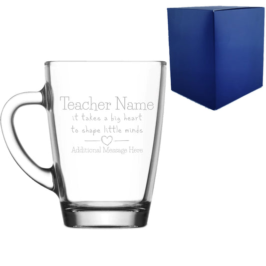 Engraved Glass Mug with A Big Heart shapes Little Minds Design Image 1