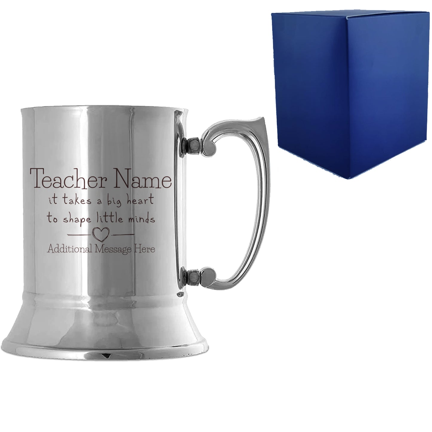 Engraved Metal Tankard with A Big Heart shapes Little Minds Design Image 1
