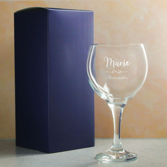 Engraved Gin Balloon Glass with Flourish Design, Personalise with Any Name and Message Image 3
