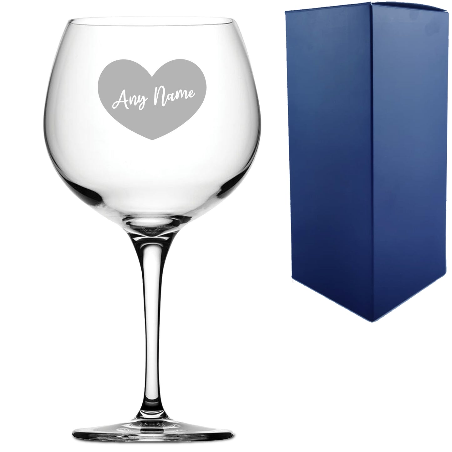 Engraved Primeur Gin Balloon Cocktail Glass with Name in Heart Design, Personalise with Any Name Image 1