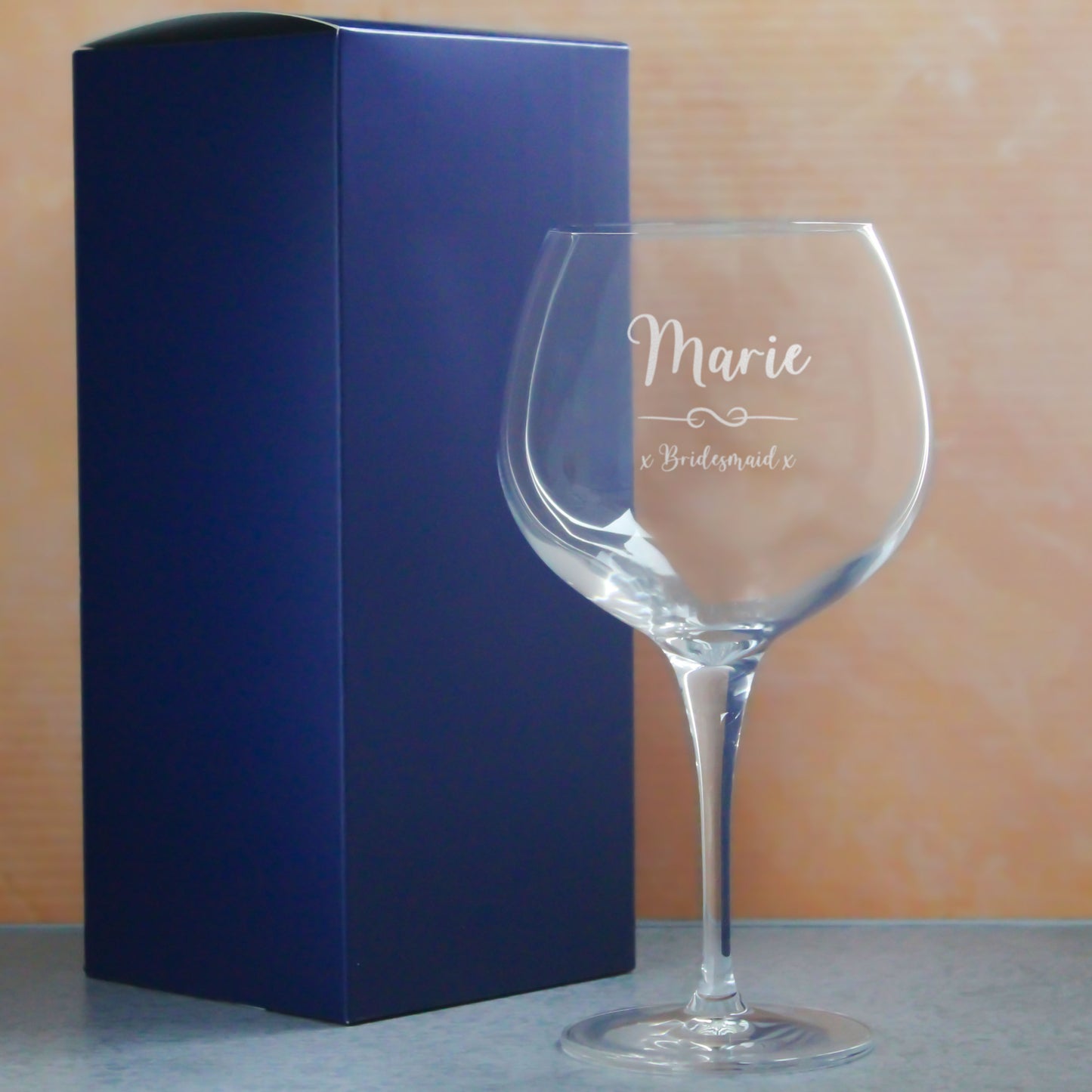 Engraved Primeur Gin Balloon Glass with Flourish Design, Personalise with Any Name and Message Image 3