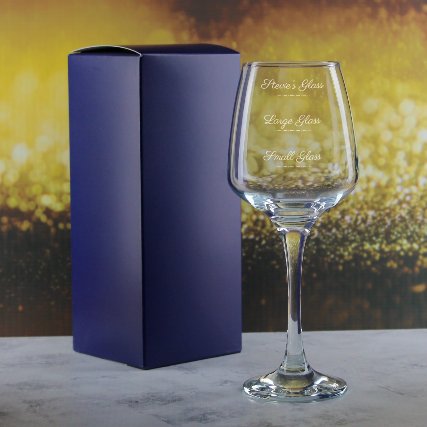 Personalised Engraved Tallo Wine Glass with Name's Glass Script Measurements Design, Customise with Any Name Image 3