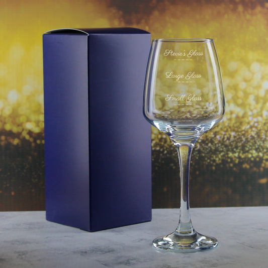 Personalised Engraved Tallo Wine Glass with Name's Glass Script Measurements Design, Customise with Any Name Image 3