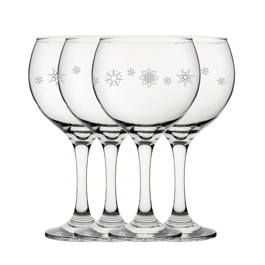Engraved Snowflake Pattern Gin Balloon Set of 4 22.5oz Glasses Image 1