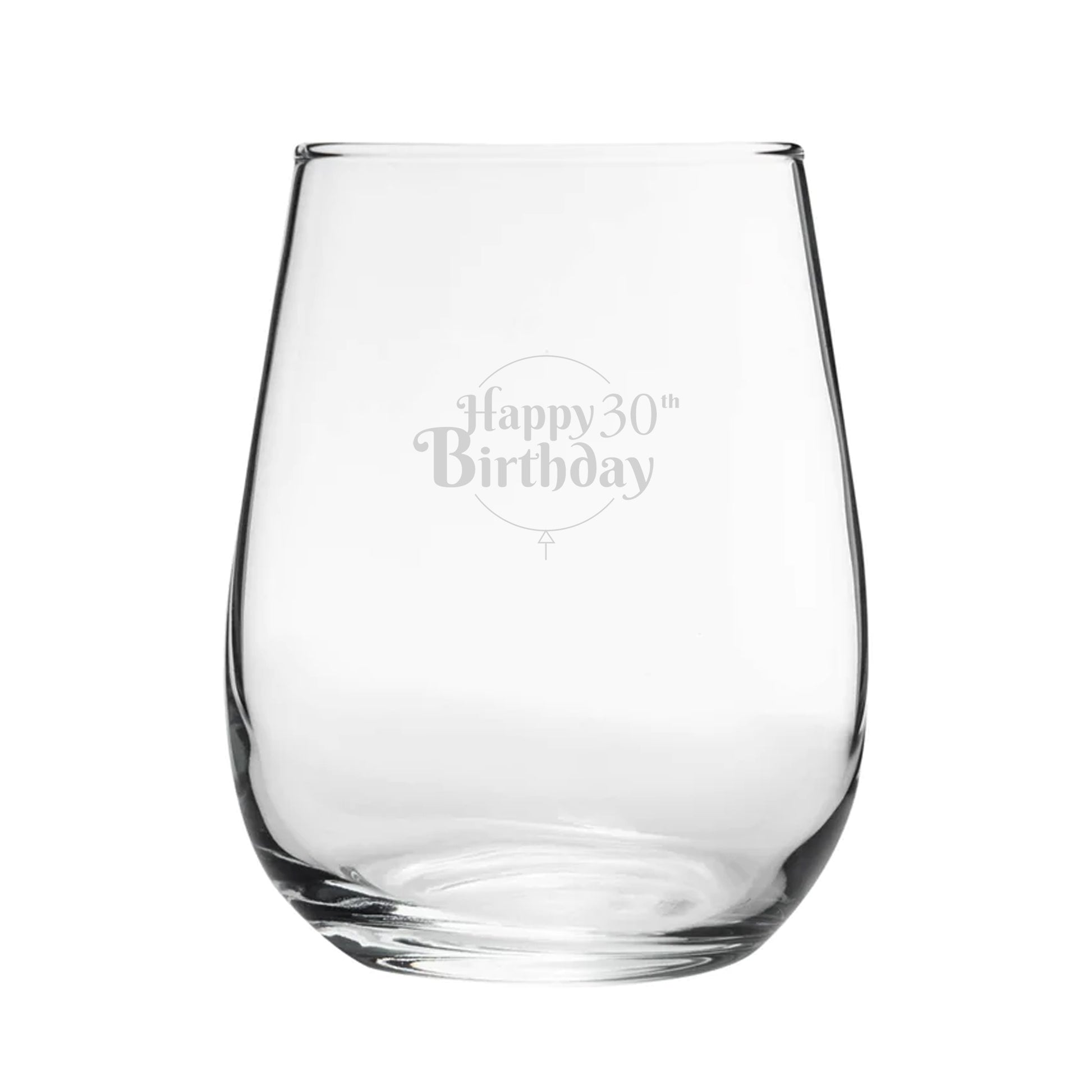 Happy 30th Birthday Balloon Design - Engraved Novelty Stemless Wine Gin Tumbler Image 2