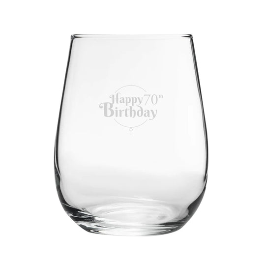 Happy 70th Birthday Balloon Design - Engraved Novelty Stemless Wine Gin Tumbler Image 1