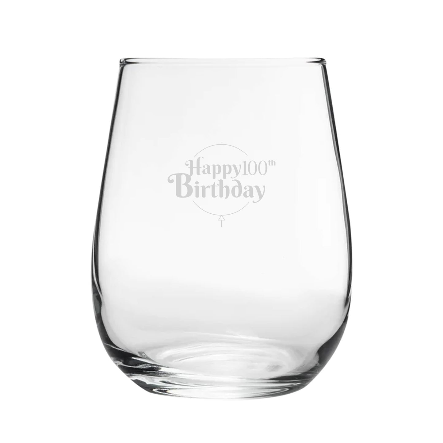 Happy 100th Birthday Balloon Design - Engraved Novelty Stemless Wine Gin Tumbler Image 2