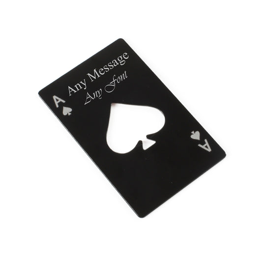 Engraved Steel Black Ace of Spades Bottle Opener Any Message Image 1