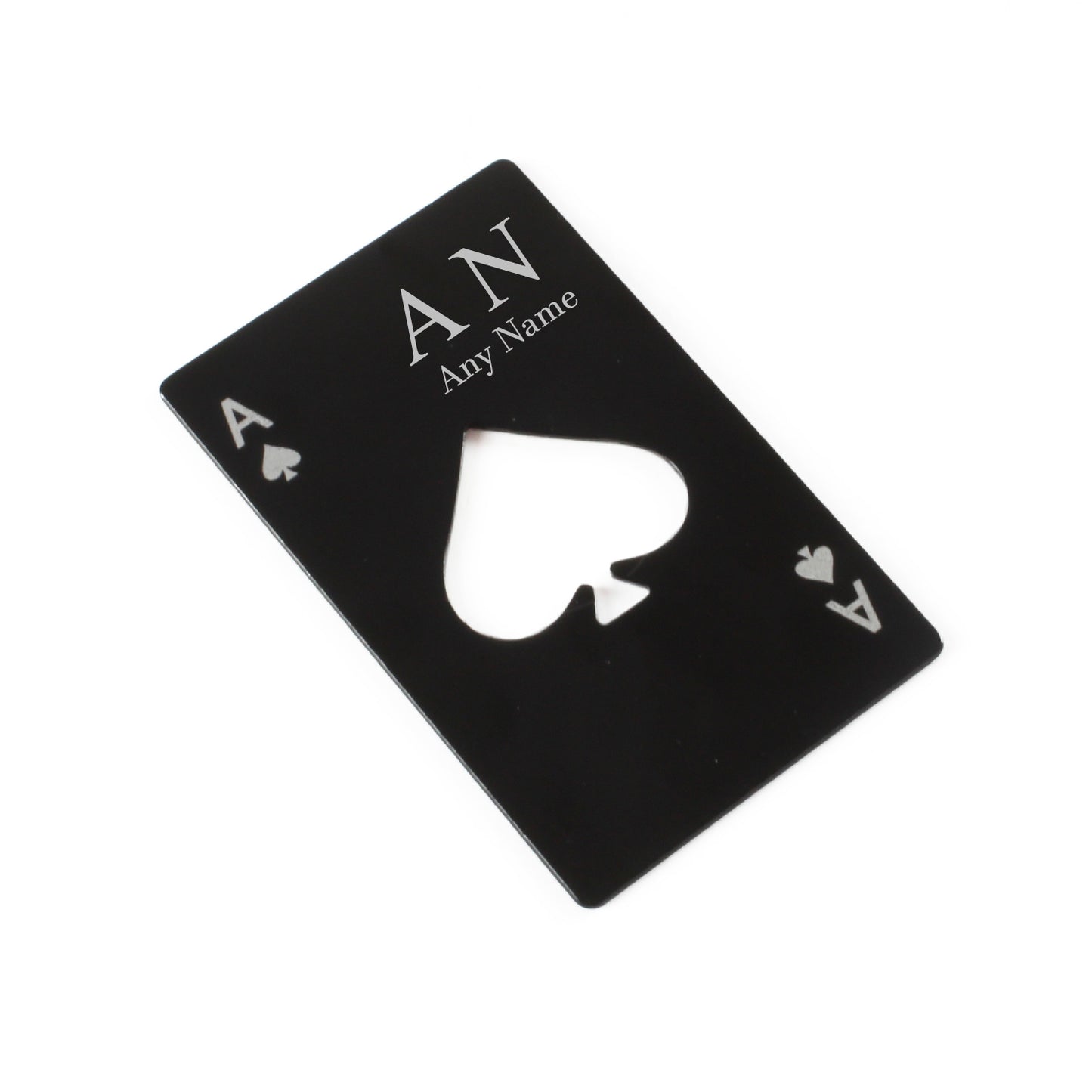Engraved Steel Black Ace of Spades Bottle Opener Initials Image 1