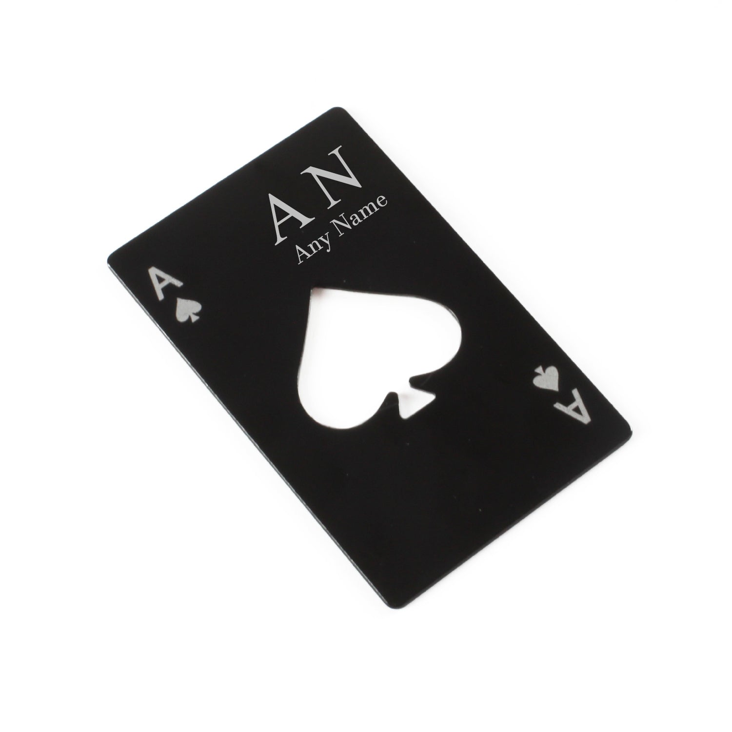Engraved Steel Black Ace of Spades Bottle Opener Initials Image 1