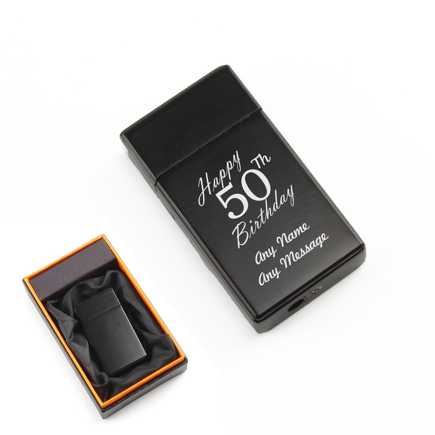 Engraved Jet Gas Lighter Black Happy 50th Birthday Gift Boxed Image 1