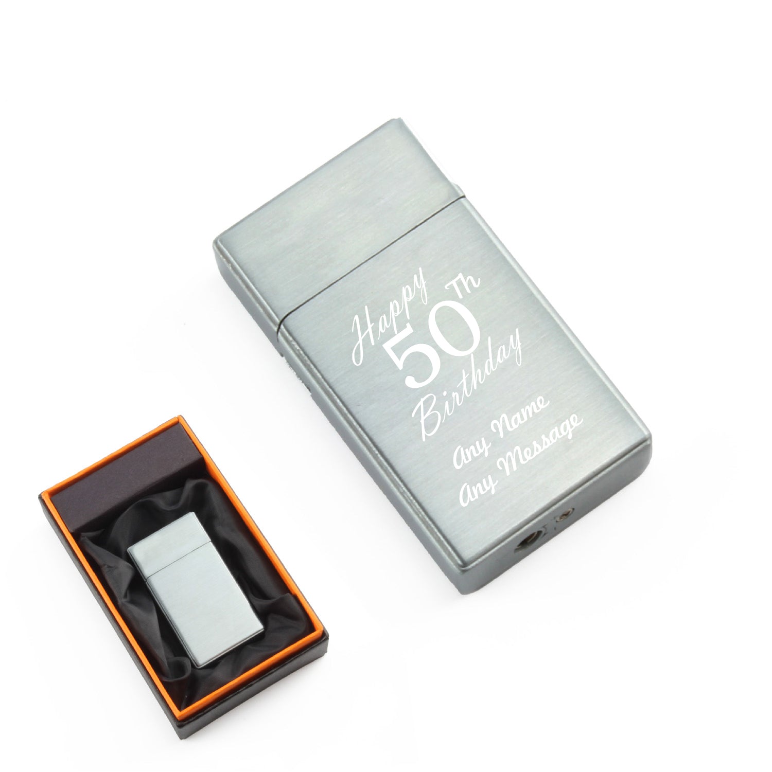 Engraved Jet Gas Lighter Silver Happy 50th Birthday Gift Boxed Image 1