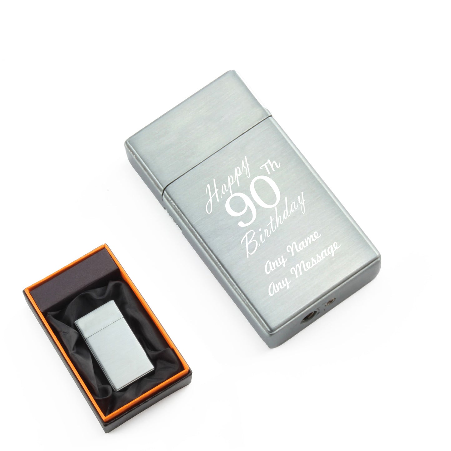 Engraved Jet Gas Lighter Silver Happy 90th Birthday Gift Boxed Image 1