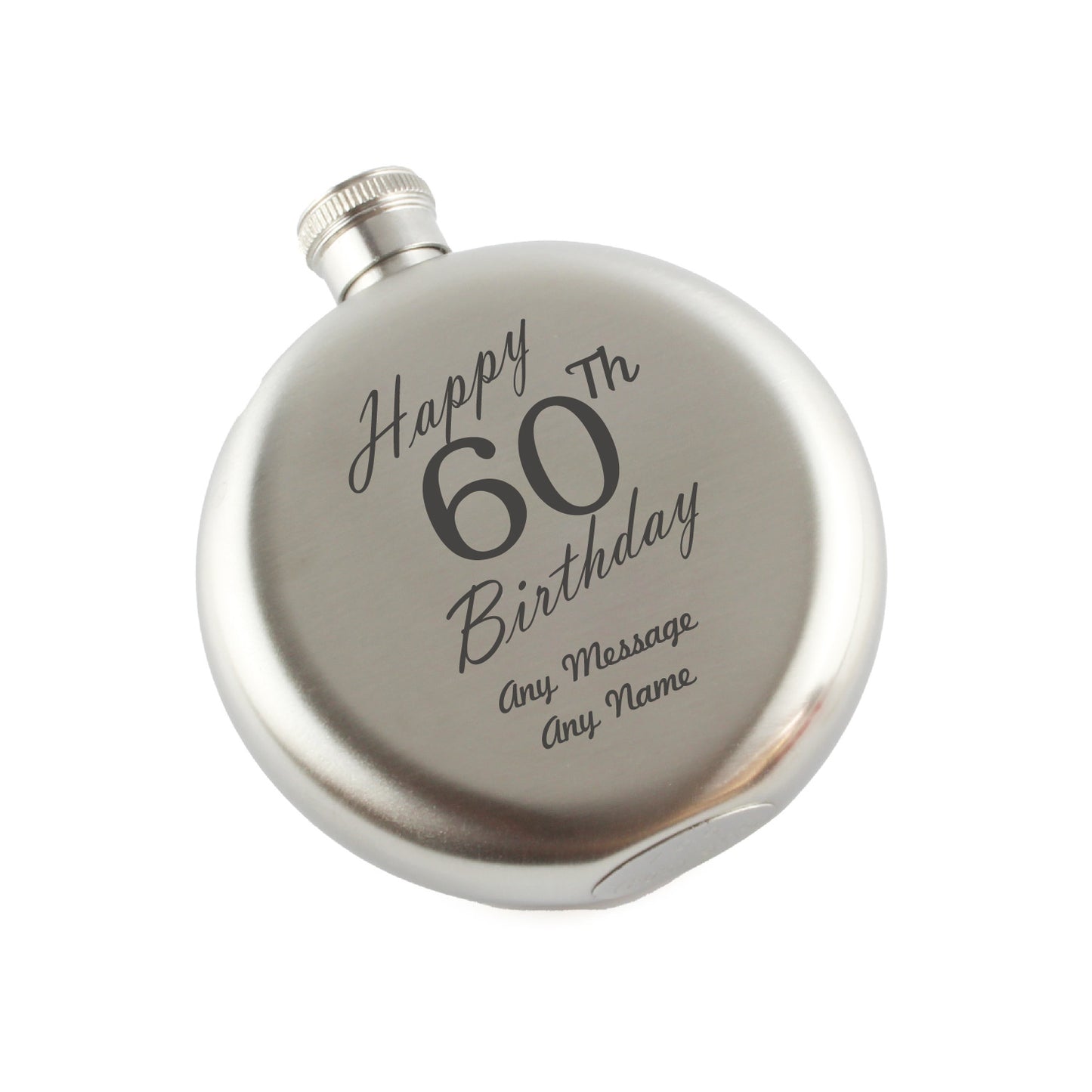 Engraved 5oz Round Steel Hip Flask Happy 60th Birthday Image 1