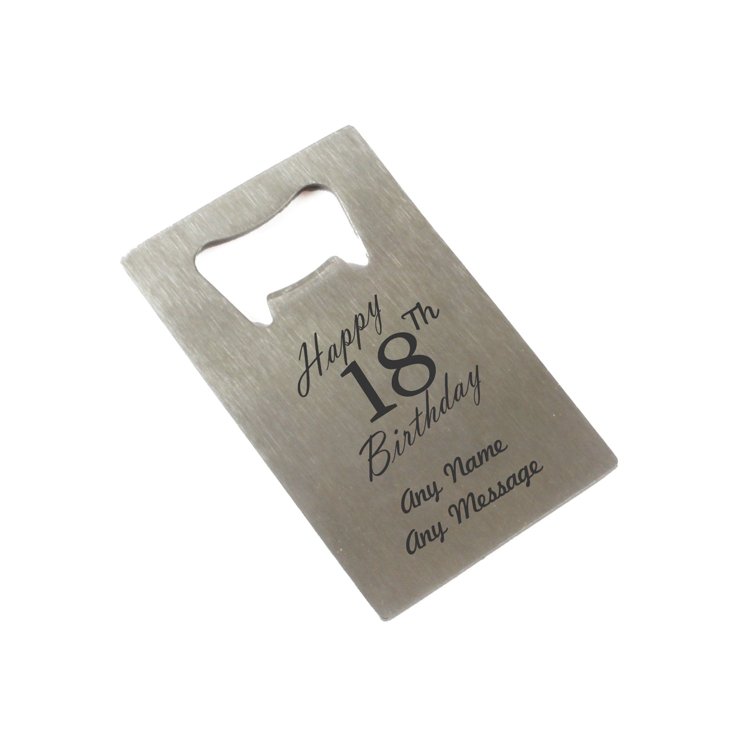 Engraved Portable Wallet Card Bottle Opener Steel Happy 18th Birthday Image 1