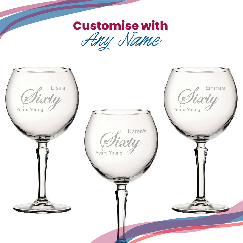 Engraved 60th Birthday Hudson Gin Glass, Years Young Curly Font Image 5