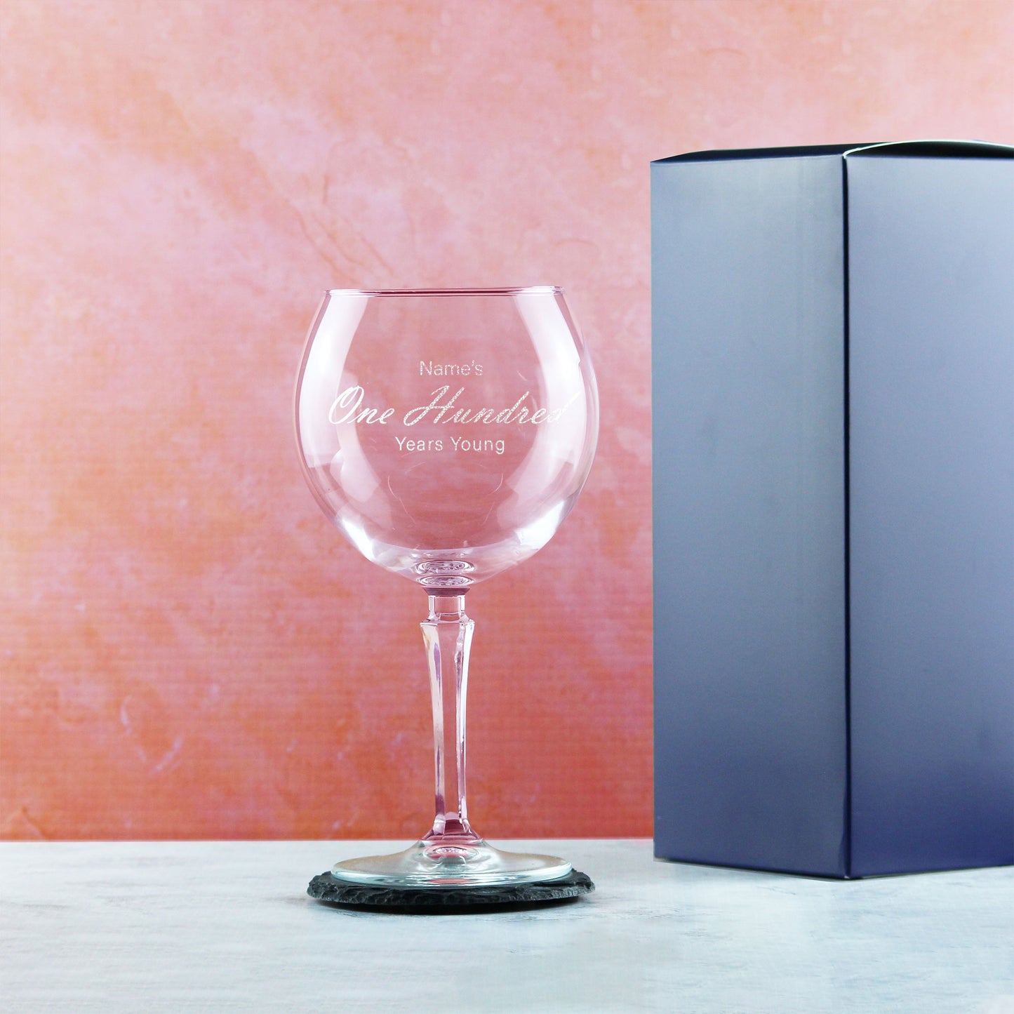 Engraved 100th Birthday Hudson Gin Glass, Years Young Handwritten Image 3