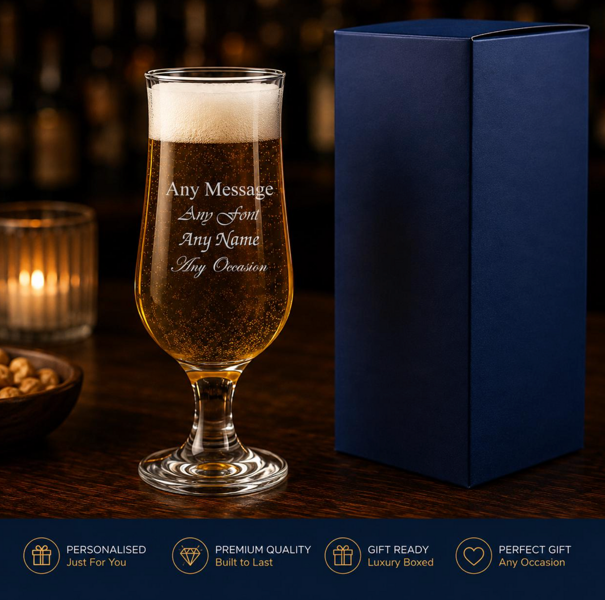 Engraved 385ml Nevakar Stemmed Beer Glass With Gift Box