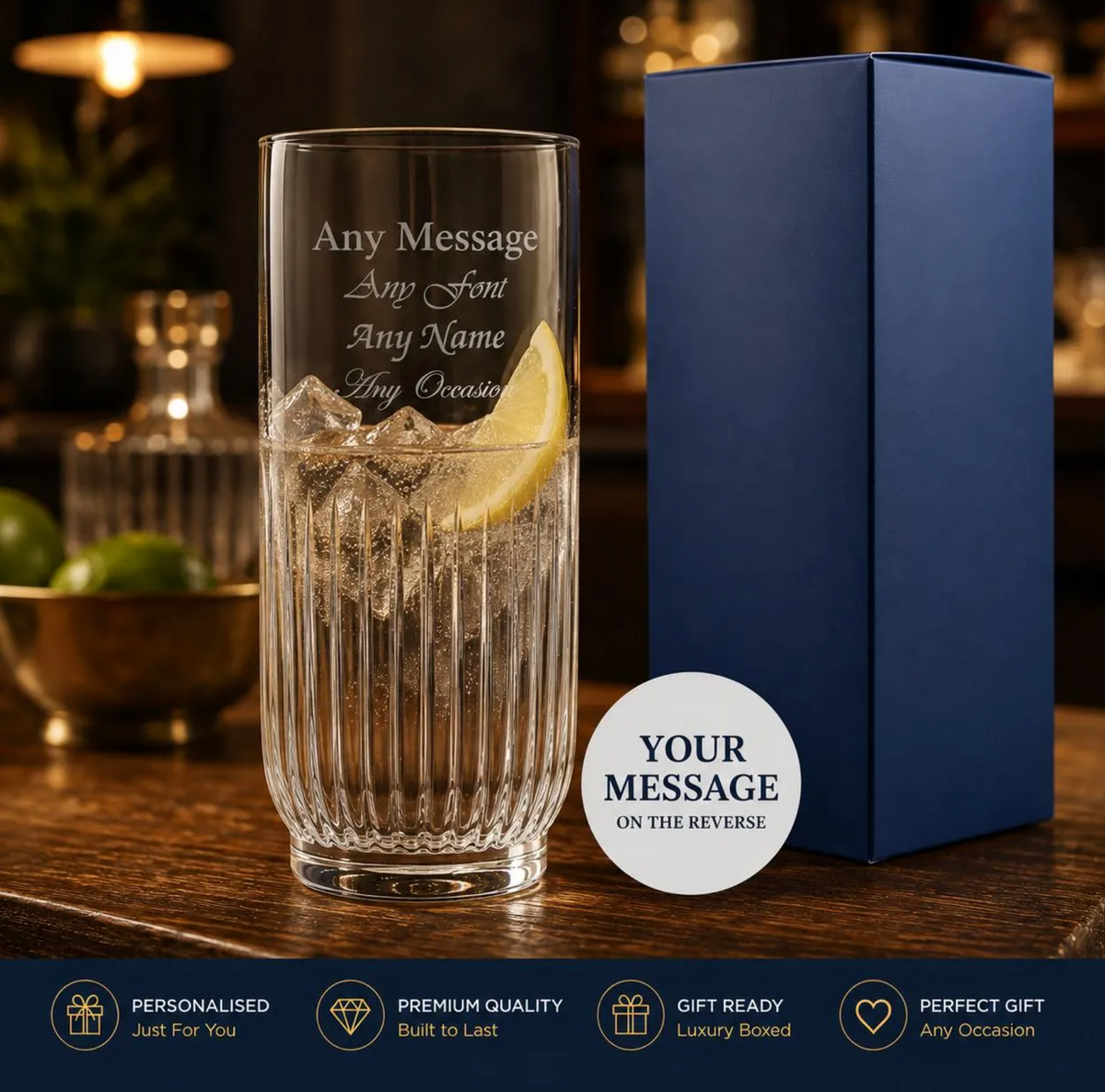 Personalised 395ml Campana Highball Glass - Engraved With Gift Box