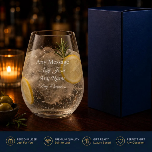 Engraved 590ml Corto Stemless Gin and Tonic Glass with Gift Box