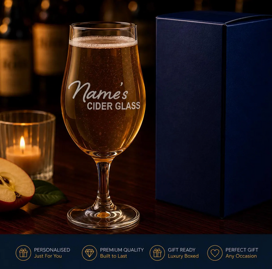 Engraved Stemmed Pint Glass with Name's Cider Glass Design
