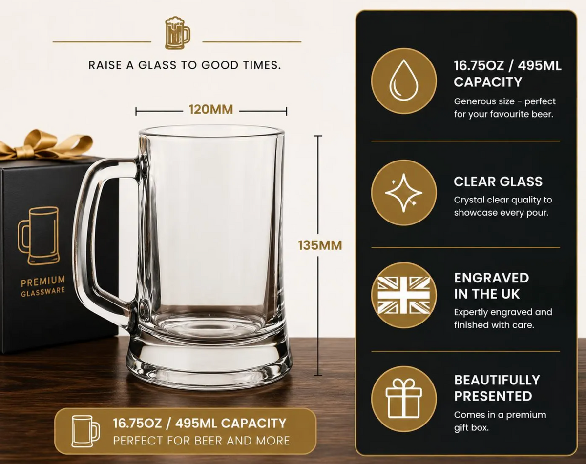 Personalised Engraved Tankard Beer Glass - Perfect Gift Present