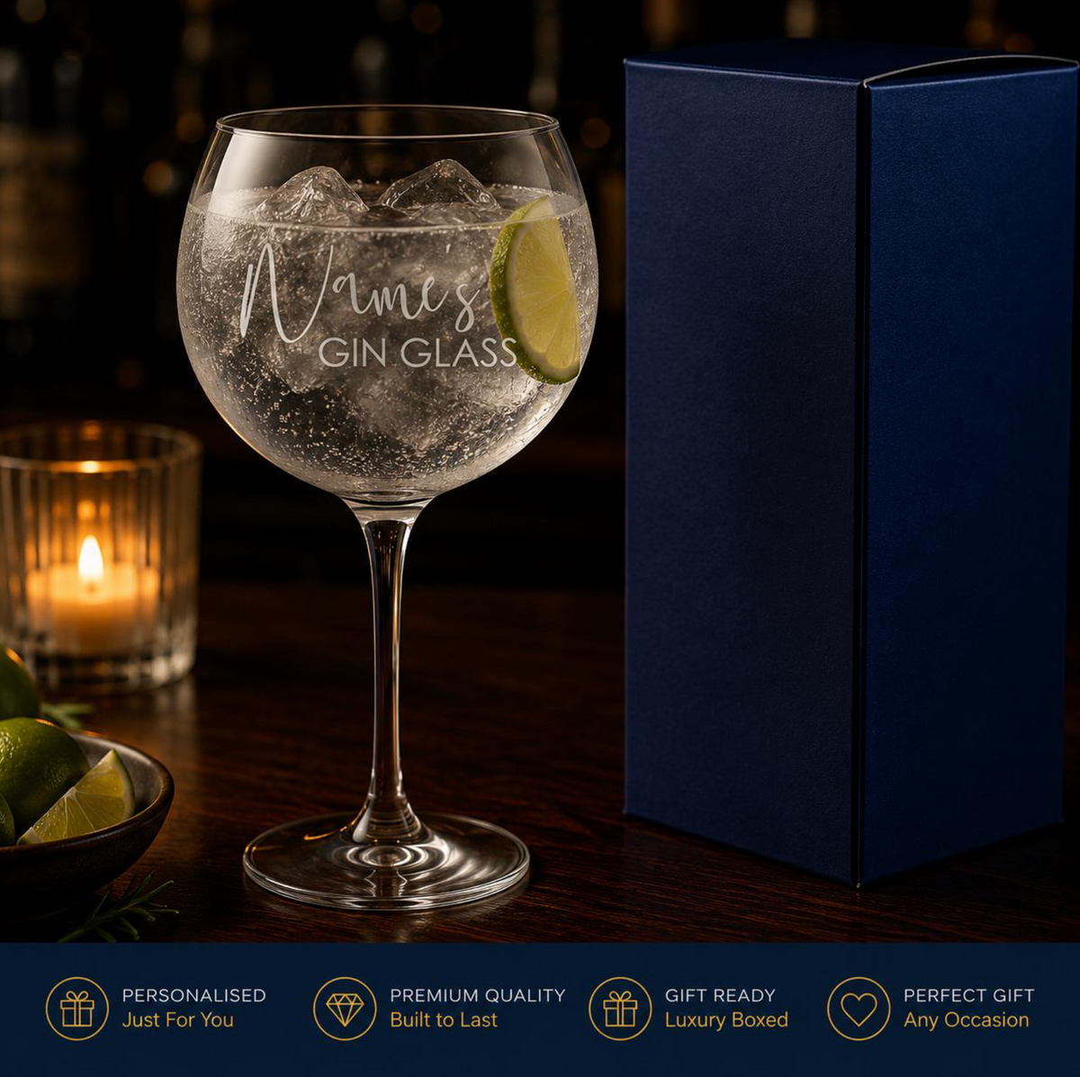 Engraved Prona Gin Balloon with Name's Gin Glass Design