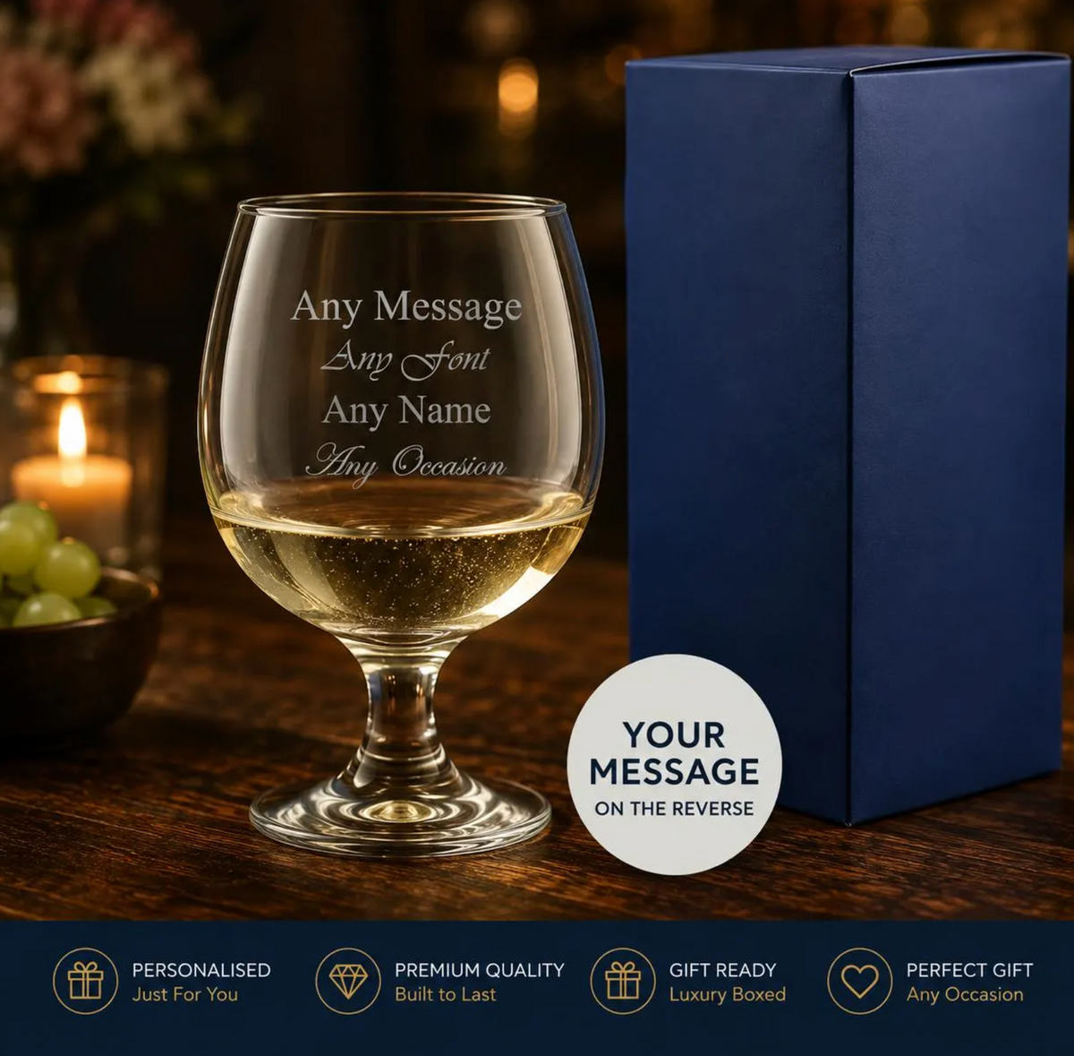 Engraved 8.75oz Short Stemmed Amelia Wine
