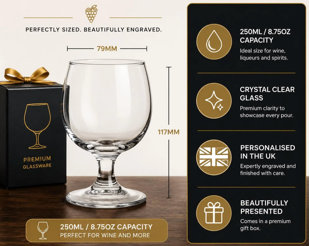 Engraved 8.75oz Short Stemmed Amelia Wine