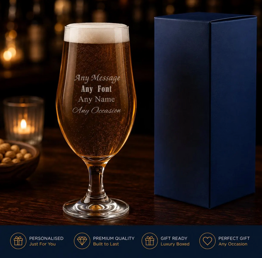 Engraved Any Message Draft Stemmed Beer Glass, Gift Boxed