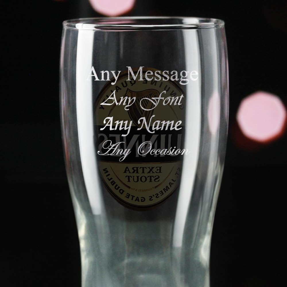 Official Extra Stout Guinness Pint Glass, Engraved with Any Message, Gift Boxed