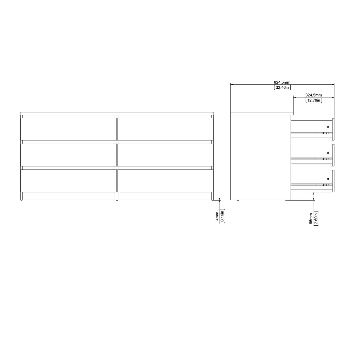 Modern Wooden Large Chest Of 6 Drawers W 153.8 x H 70.1 x D 50 cm
