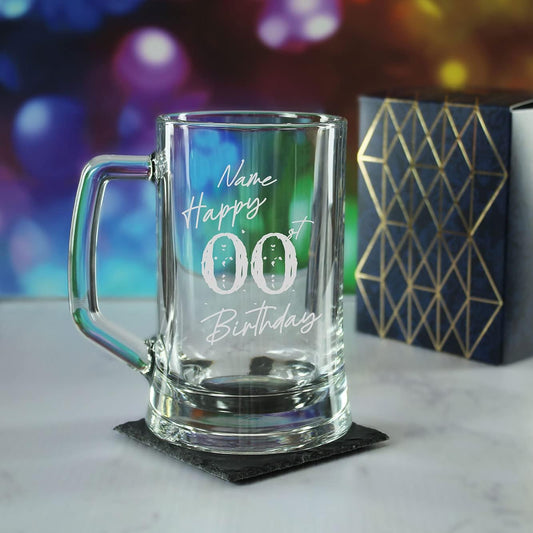 Engraved  Tankard Beer Mug Stein Happy 20,30,40,50... Birthday Speckled Design Gift Boxed