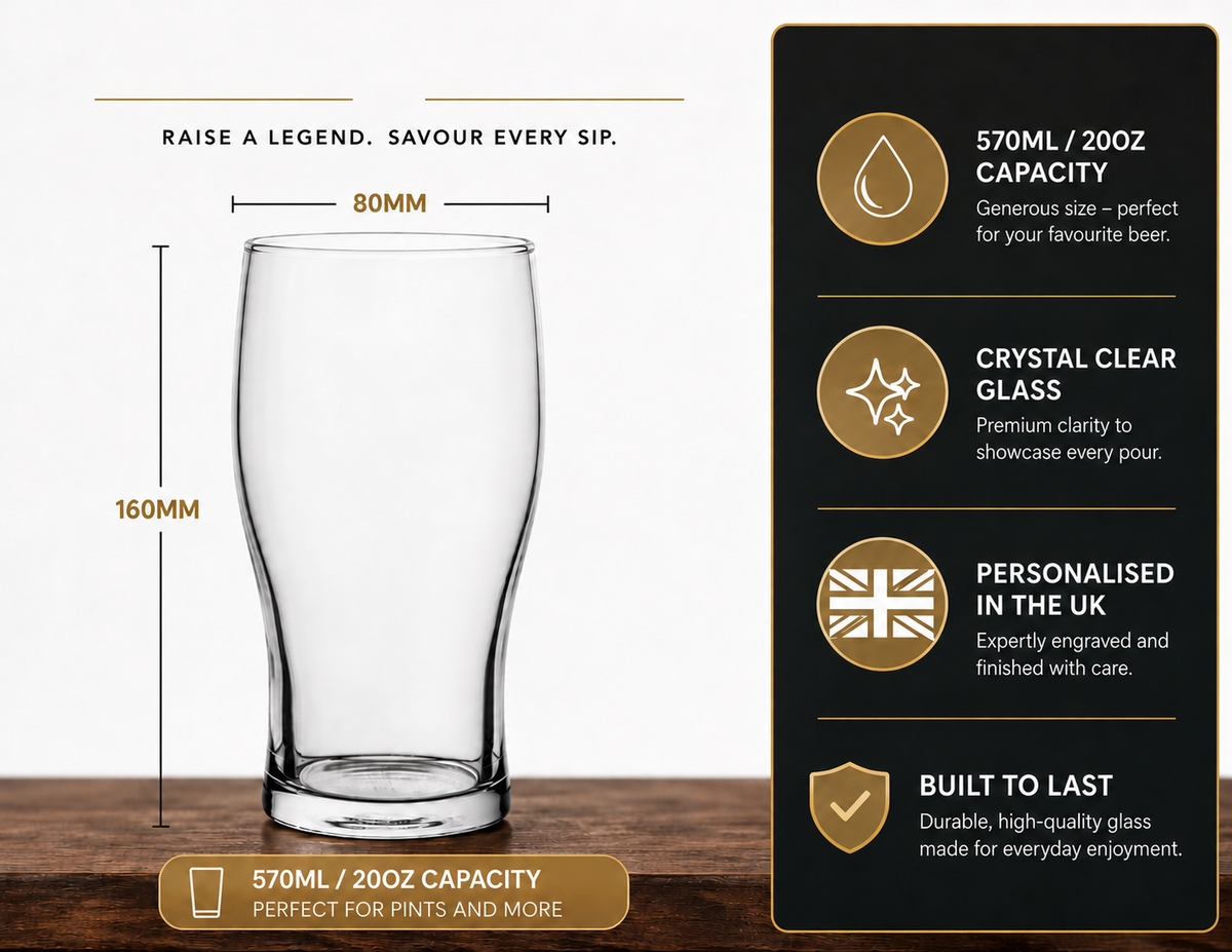 Personalised Classic Guinness Glass - Engraved With Gift Box