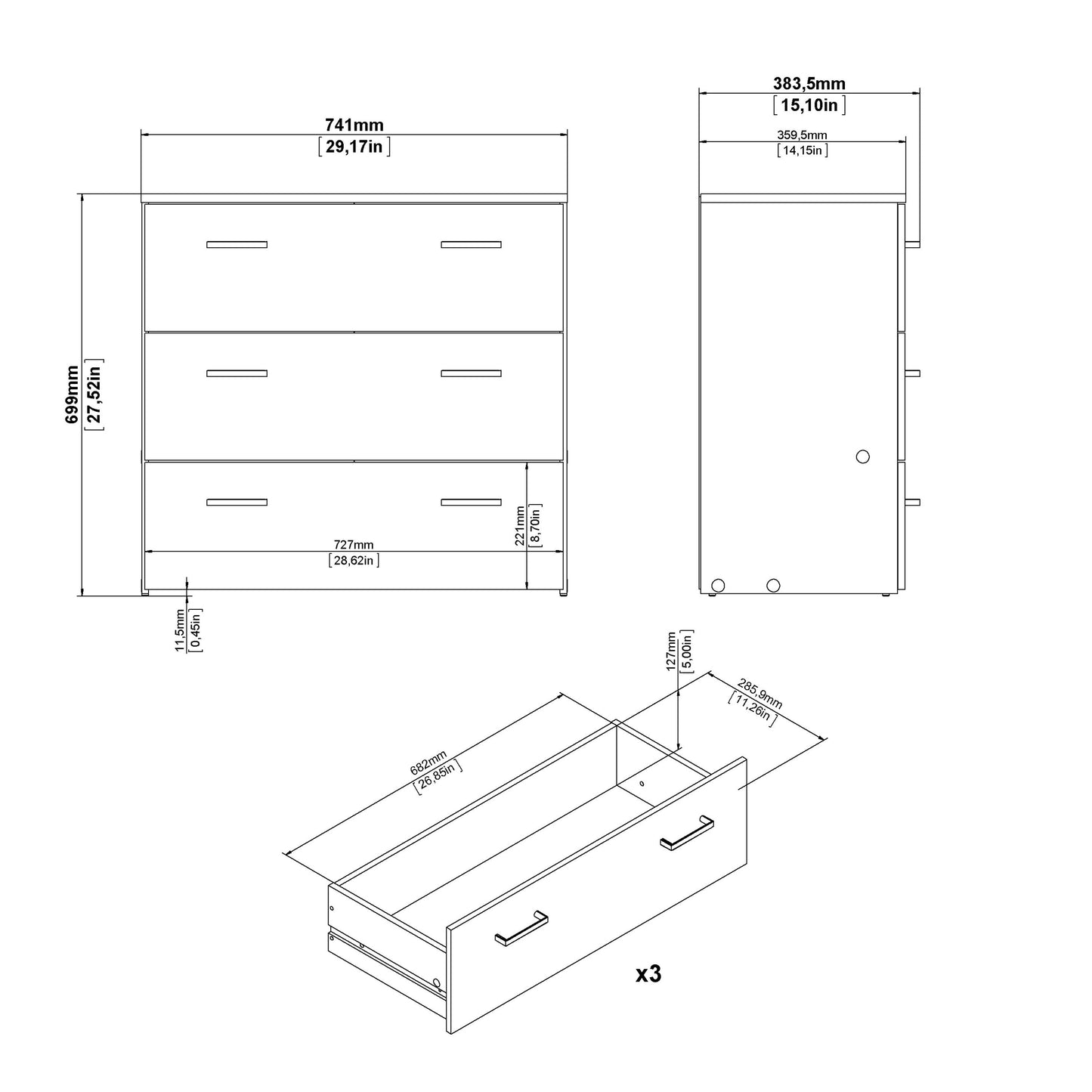 Space Chest of 3 Drawers