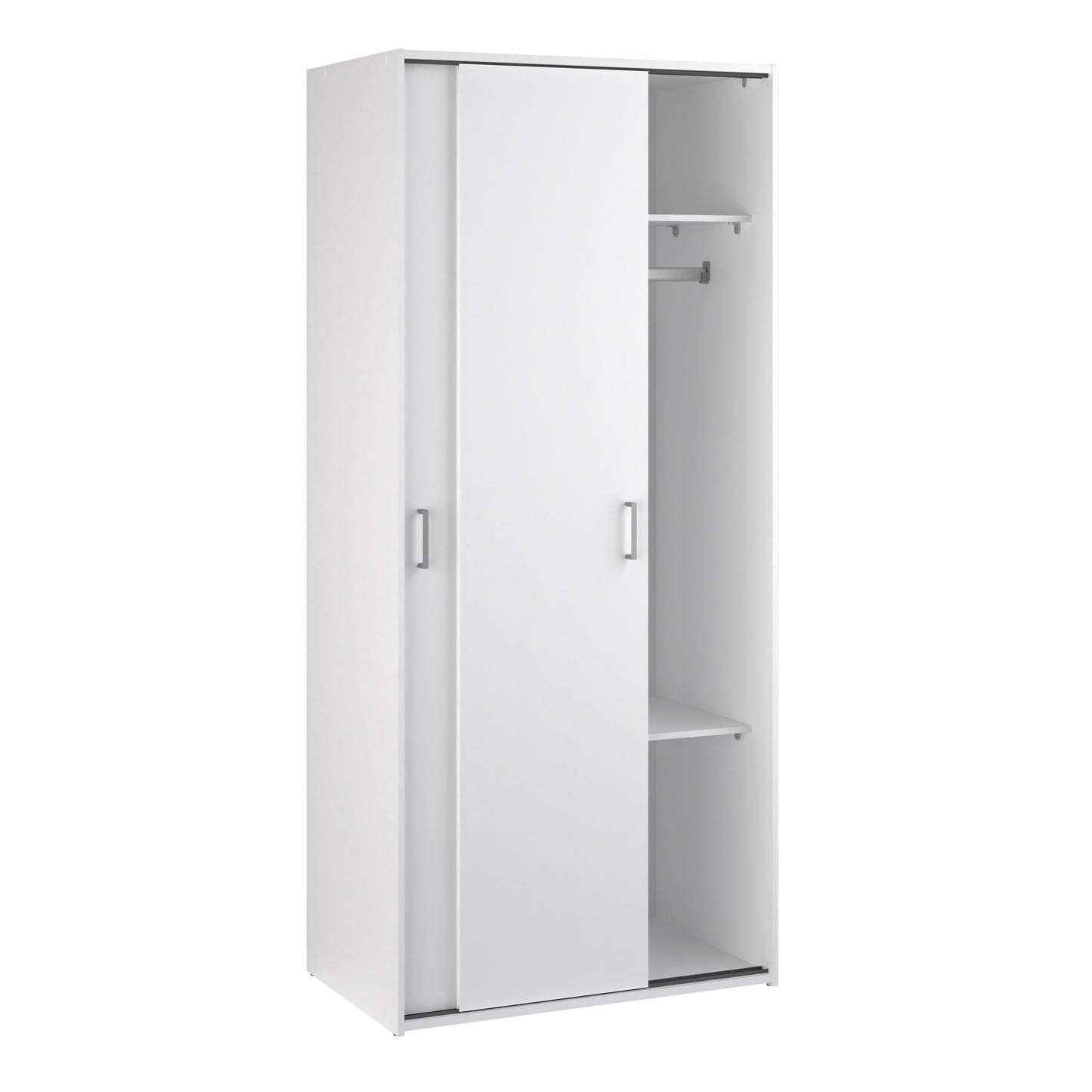 Modern Wooden White 2 Door Wardrobe With Sliding Doors & Hanging Clothes Rail