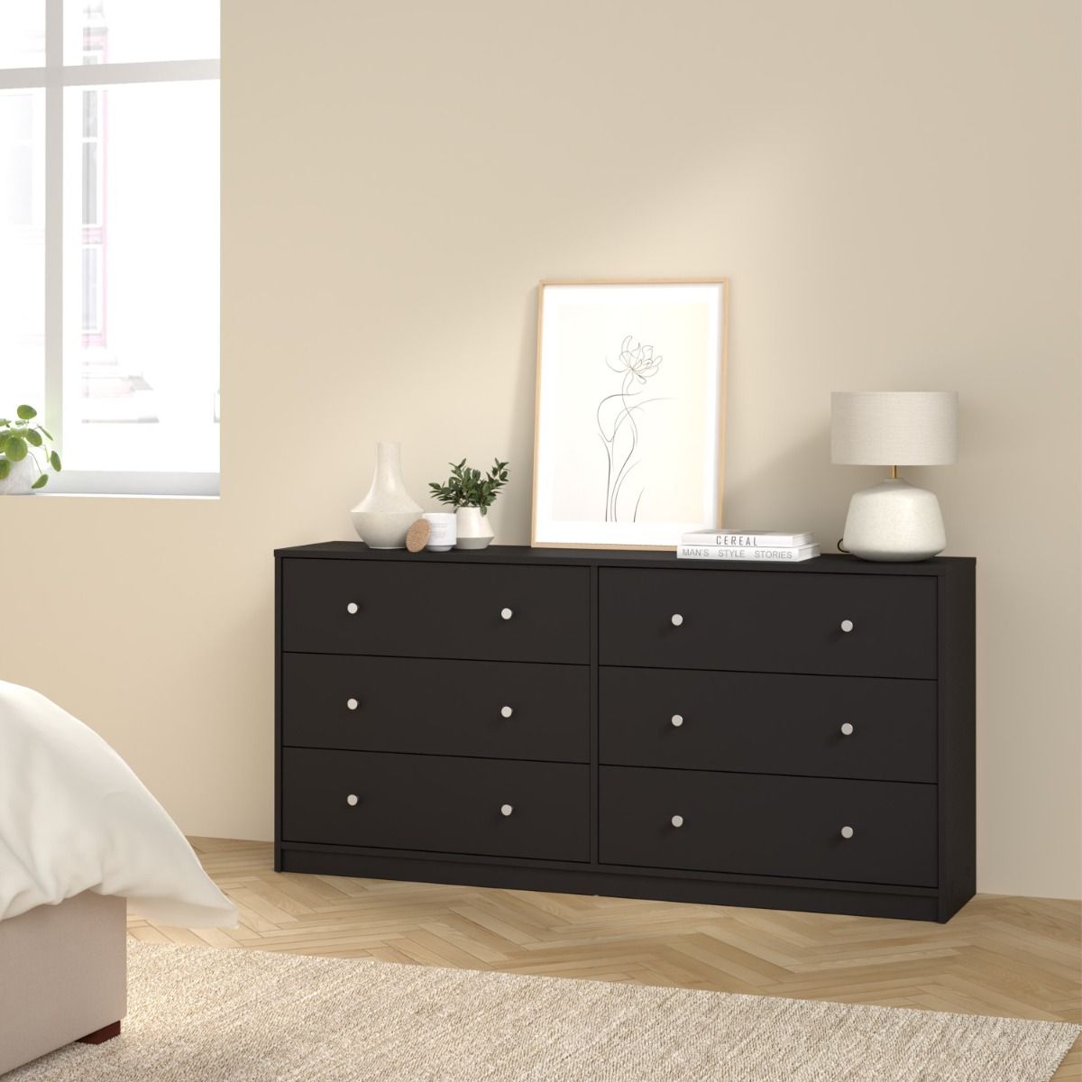 Modern Wooden Chest Of 6 (3+3) Drawers