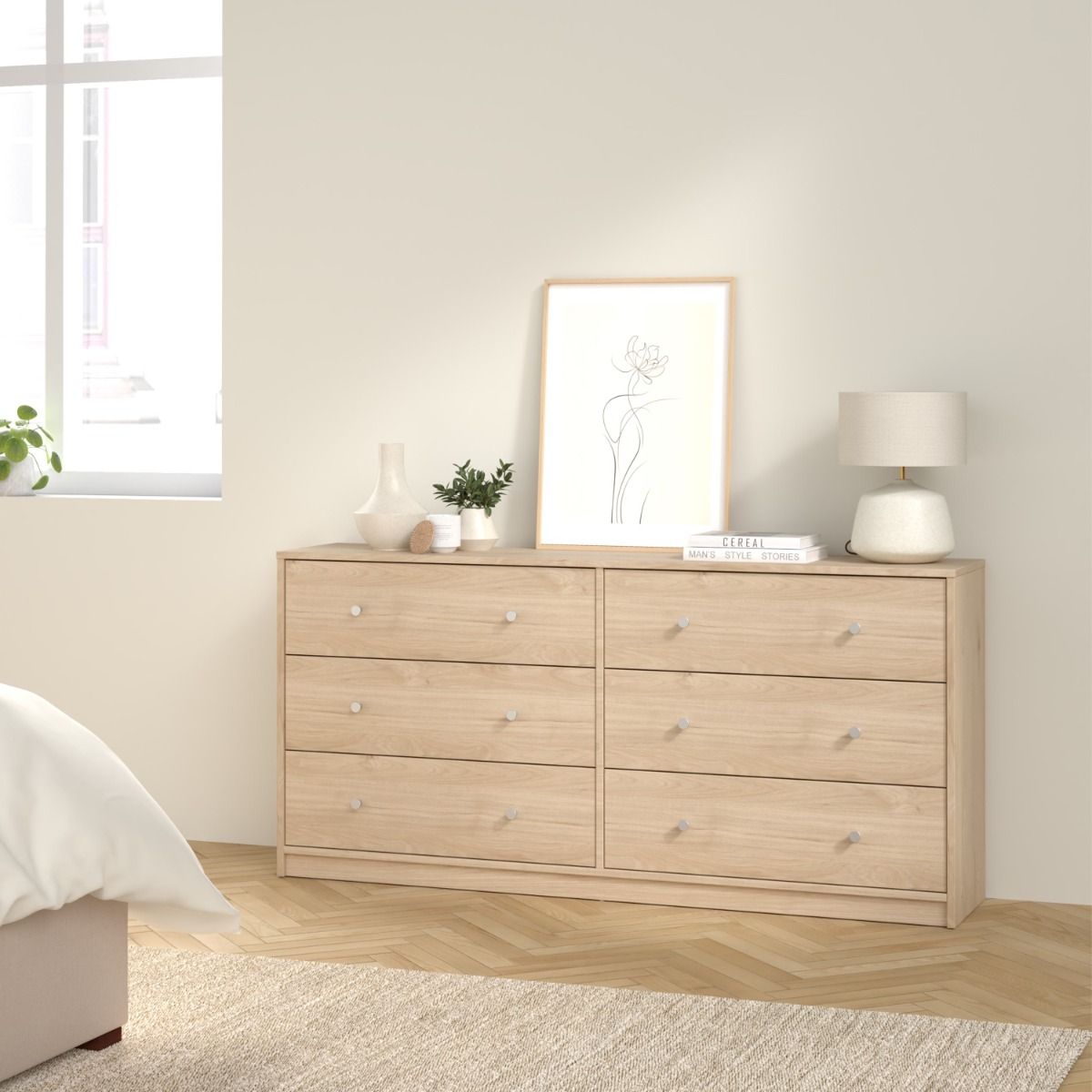 Modern Wooden Chest Of 6 (3+3) Drawers
