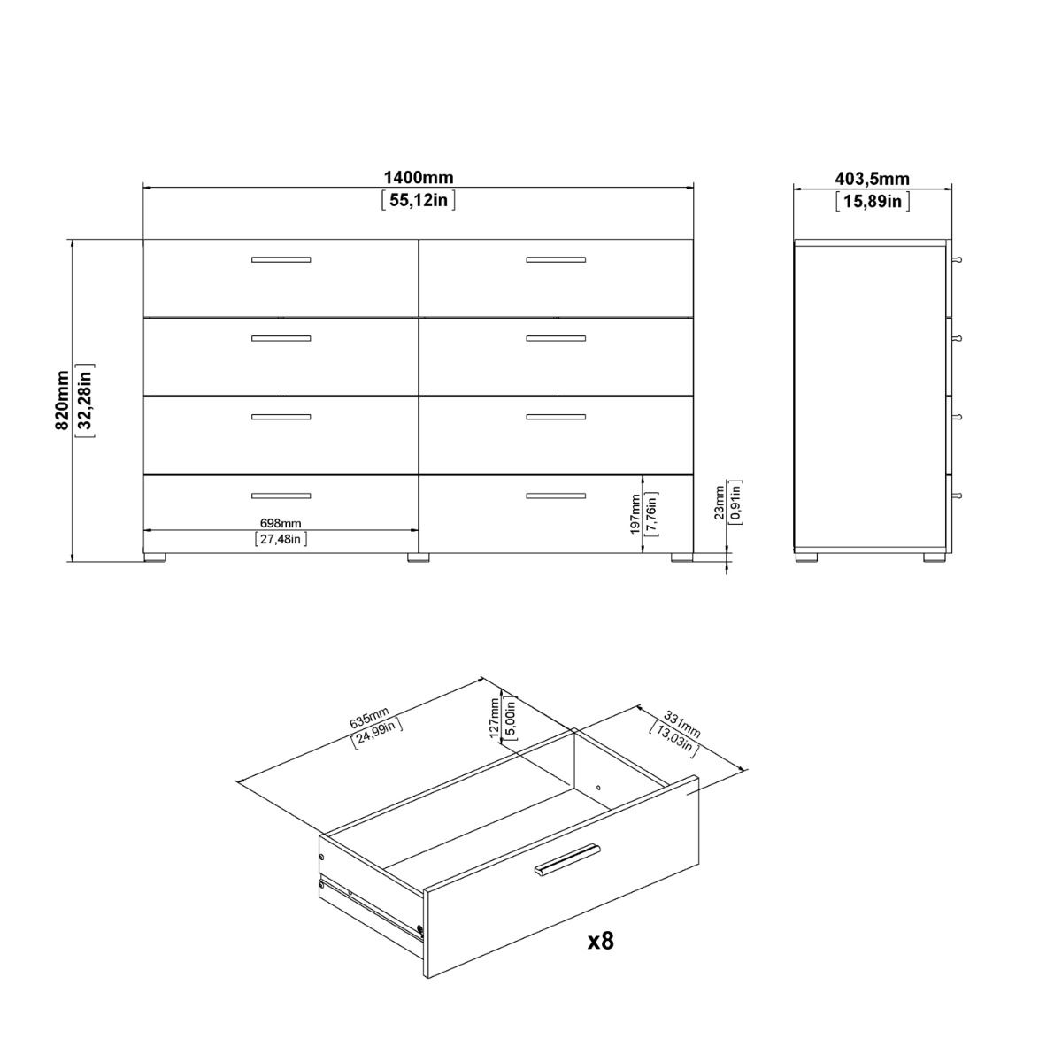 Pepe Wide Chest of 8 Drawers