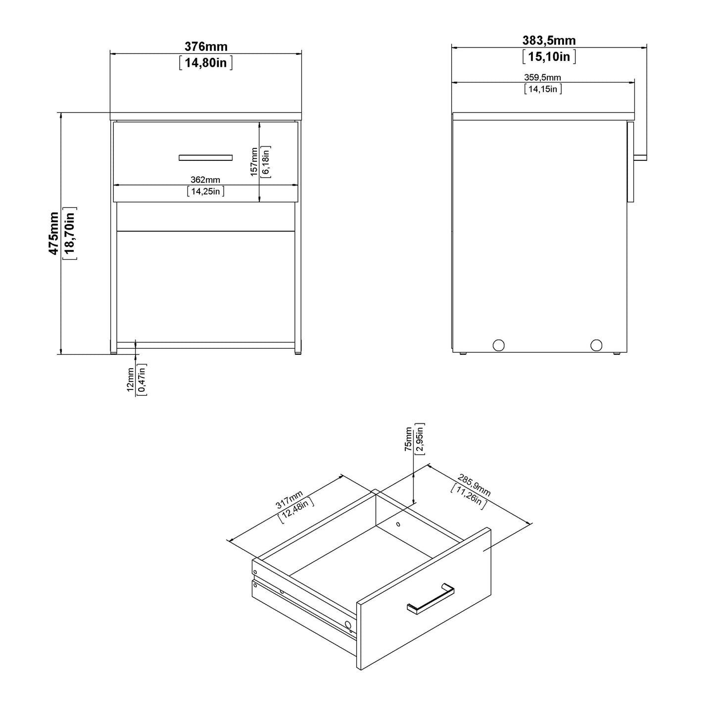Space Bedside 1 Drawer