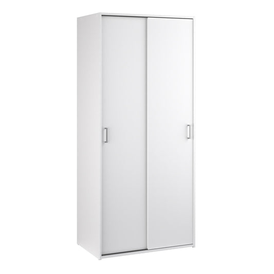 Modern Wooden White 2 Door Wardrobe With Sliding Doors & Hanging Clothes Rail