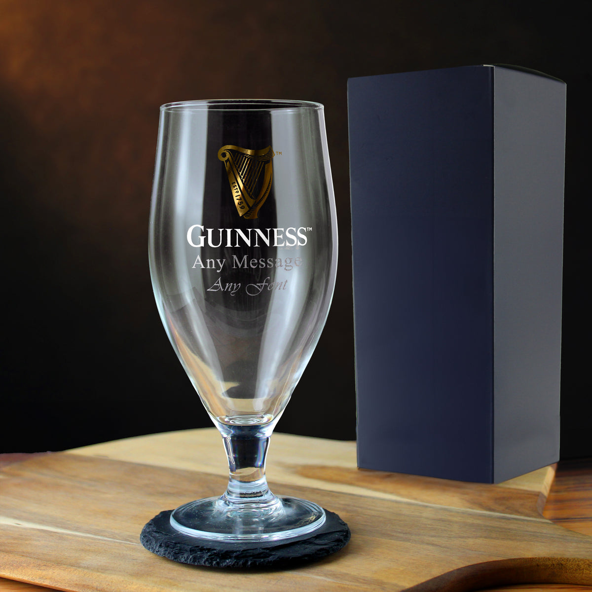 Official Guinness Pint Glass, Engraved with Any Message, Gift Boxed