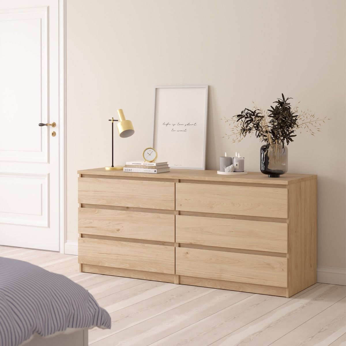 Modern Wooden Large Chest Of 6 Drawers W 153.8 x H 70.1 x D 50 cm