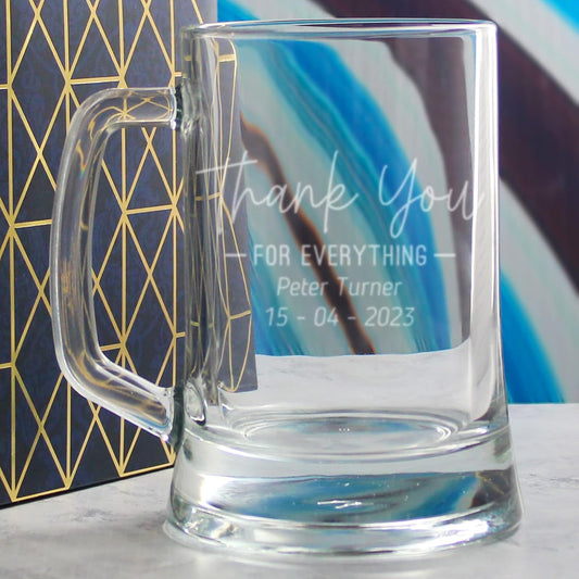 Engraved Beer Mug Stein with Thank You for Everything Design
