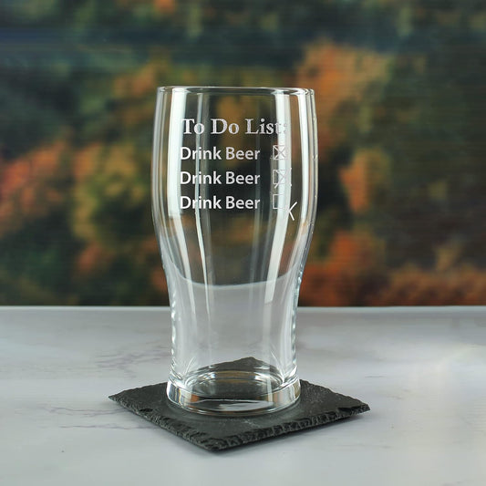 To Do List, Drink Beer - Engraved Novelty Tulip Pint Glass